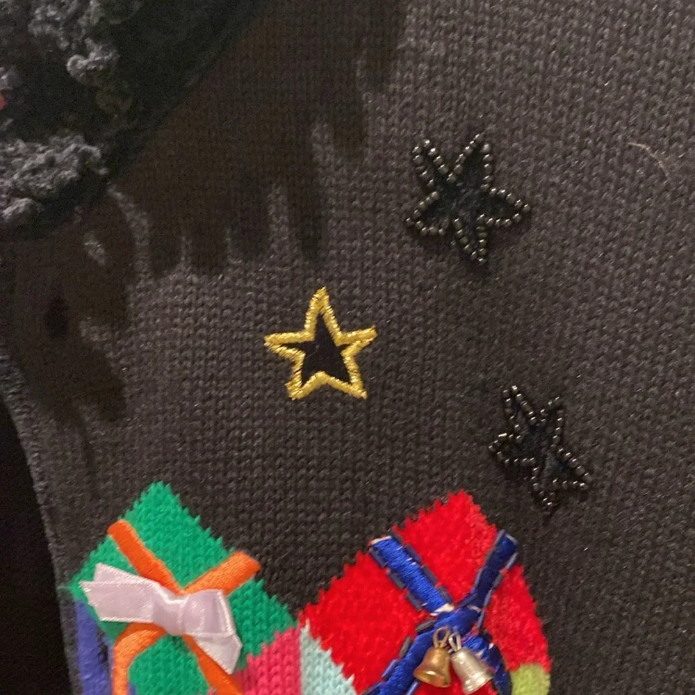 Berek Christmas Sweater.  Fringe around neck.  Presents on front‎ of sweater. - Picture 6 of 8